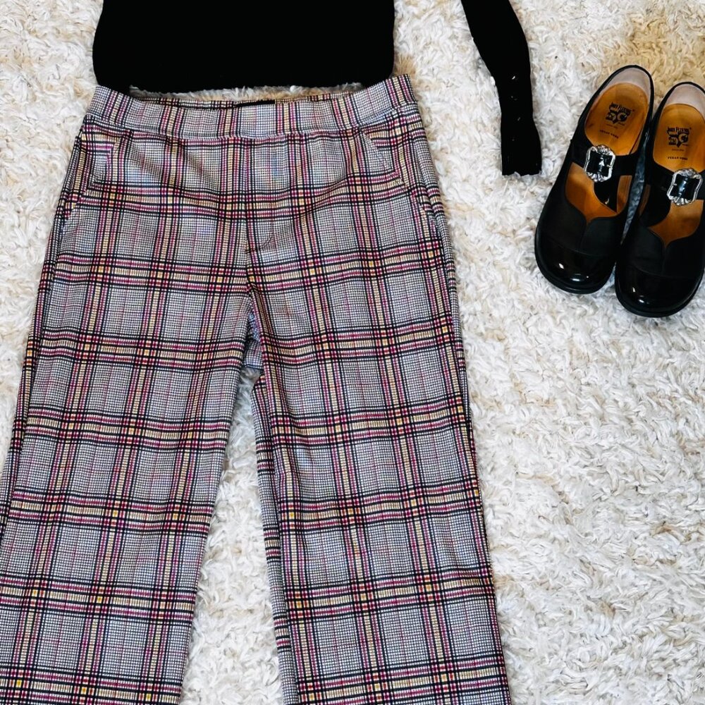 Sanctuary Plaid Pants Pull-On Cropped Lg